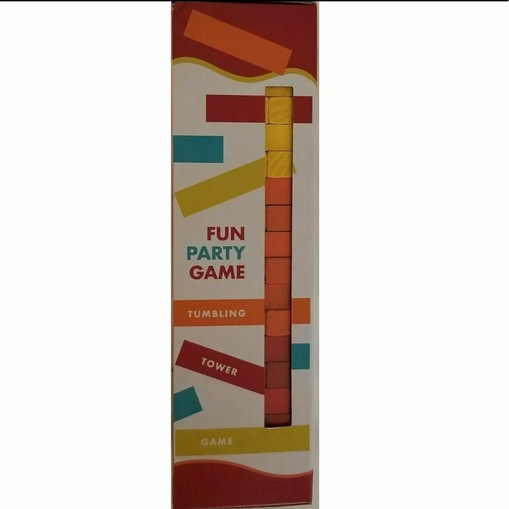 POP! Tumbling Tower Game, 54 Wooden Blocks, Yellow Orange & Red 3"x.5"x.5" Block - Picture 4 of 4